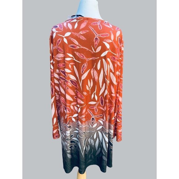 LILY BY FIRMIANA ROUND NECK MULTI COLOR LEAF PATTERN LONG TOP NEW SIZE 4XL - Picture 7 of 7